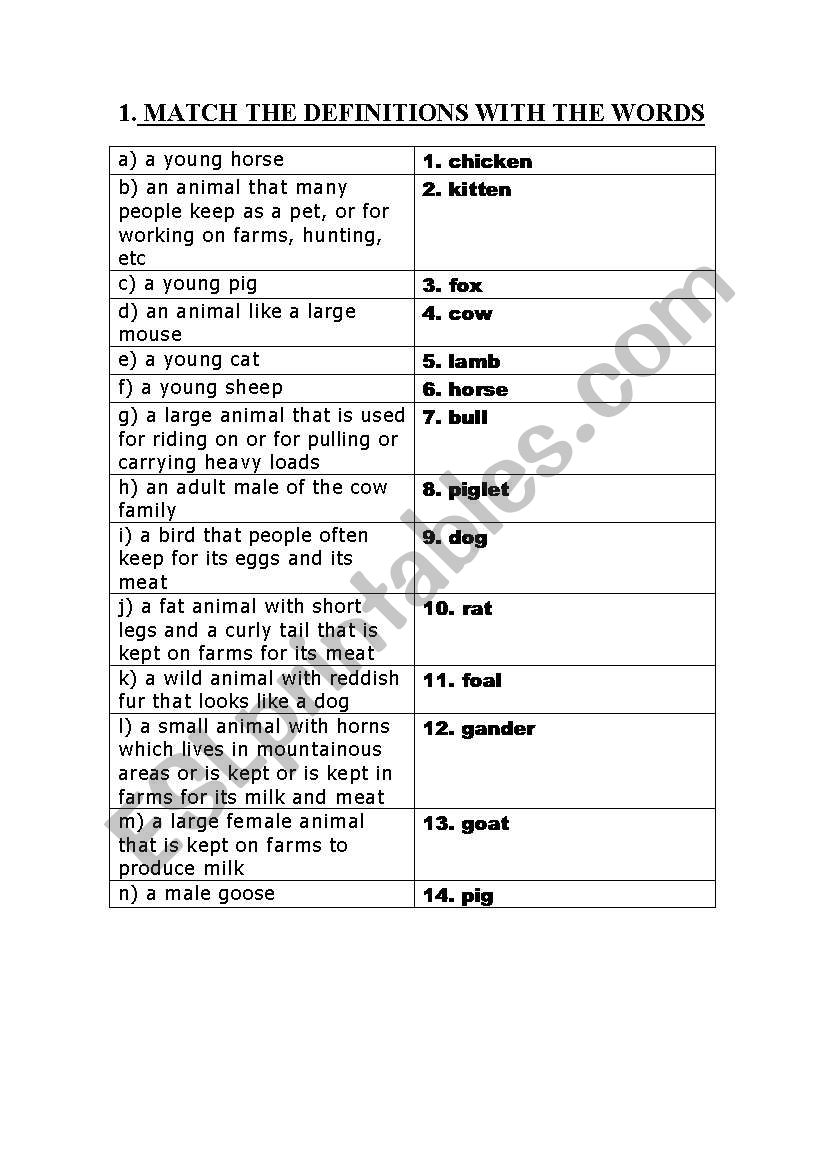 VOCABULARY: ANIMALS worksheet