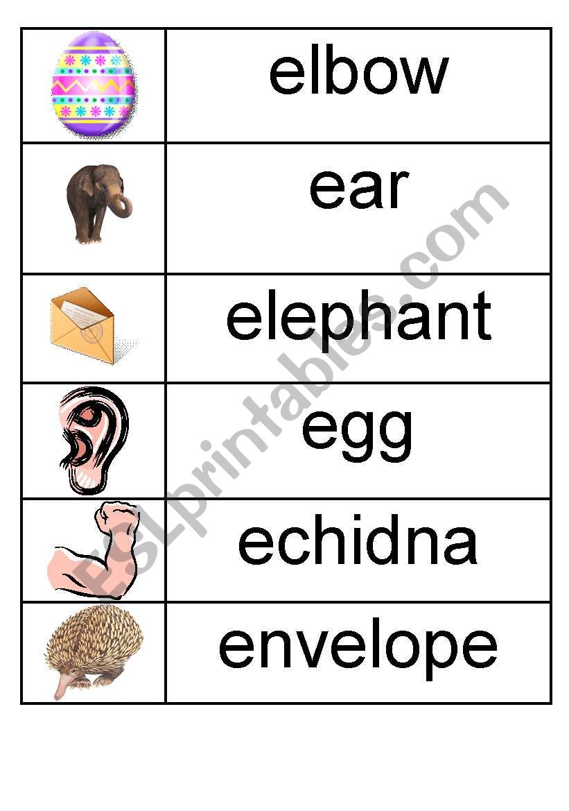 e - picture/word match worksheet