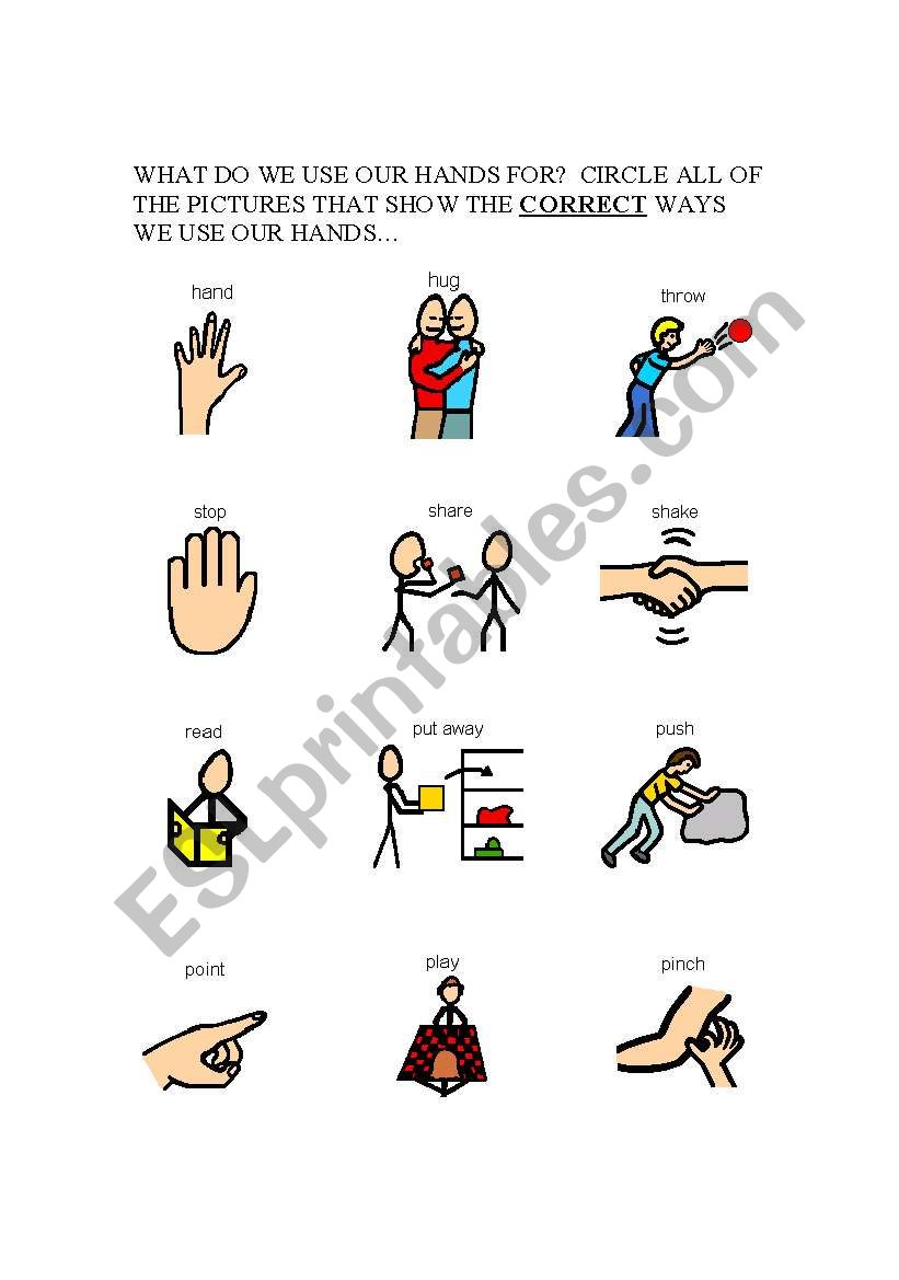 Appropriate use of hands worksheet