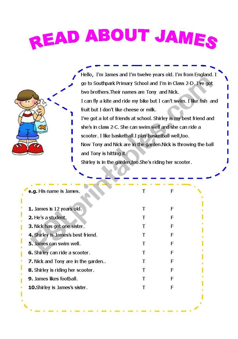 read about james worksheet