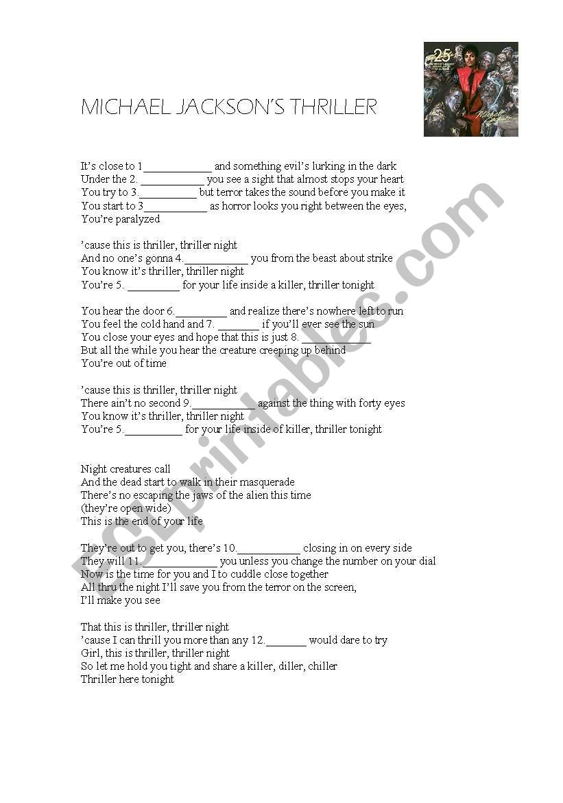 Michael Jacksons Thriller worksheet