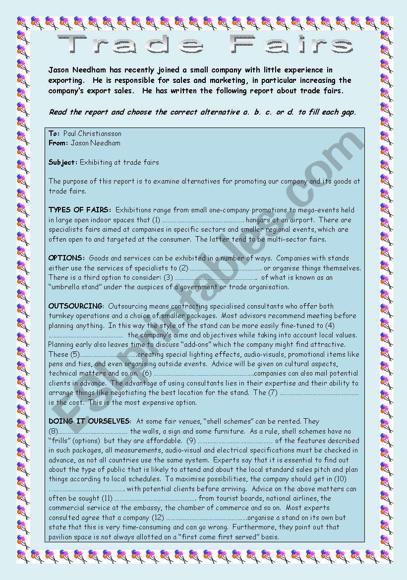 Report about Trade Fairs worksheet