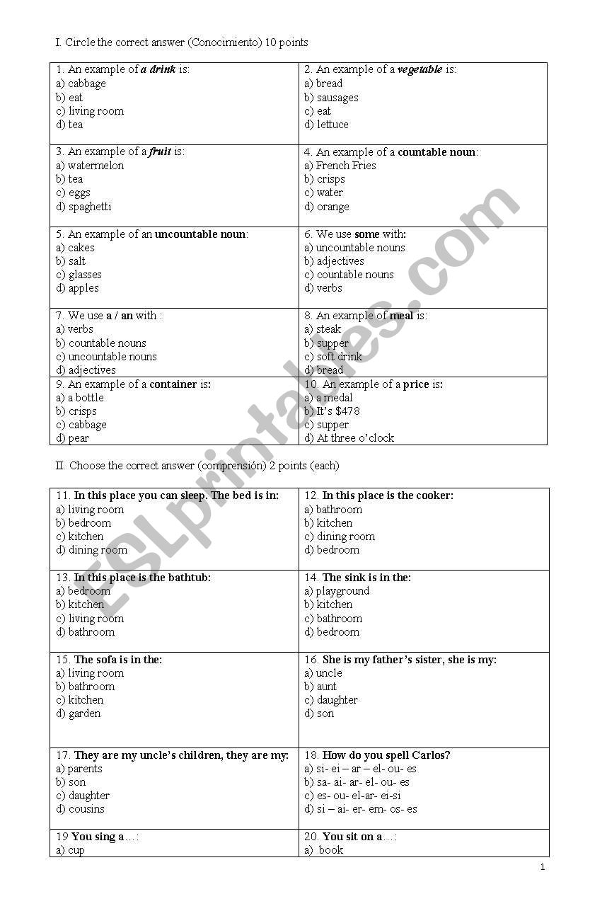 English Test worksheet