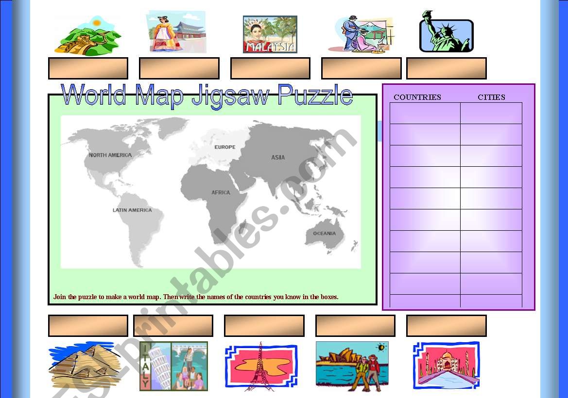 Jigsaw World Map Puzzle (Cut & Paste) 2 pages =included the jigsaw pieces