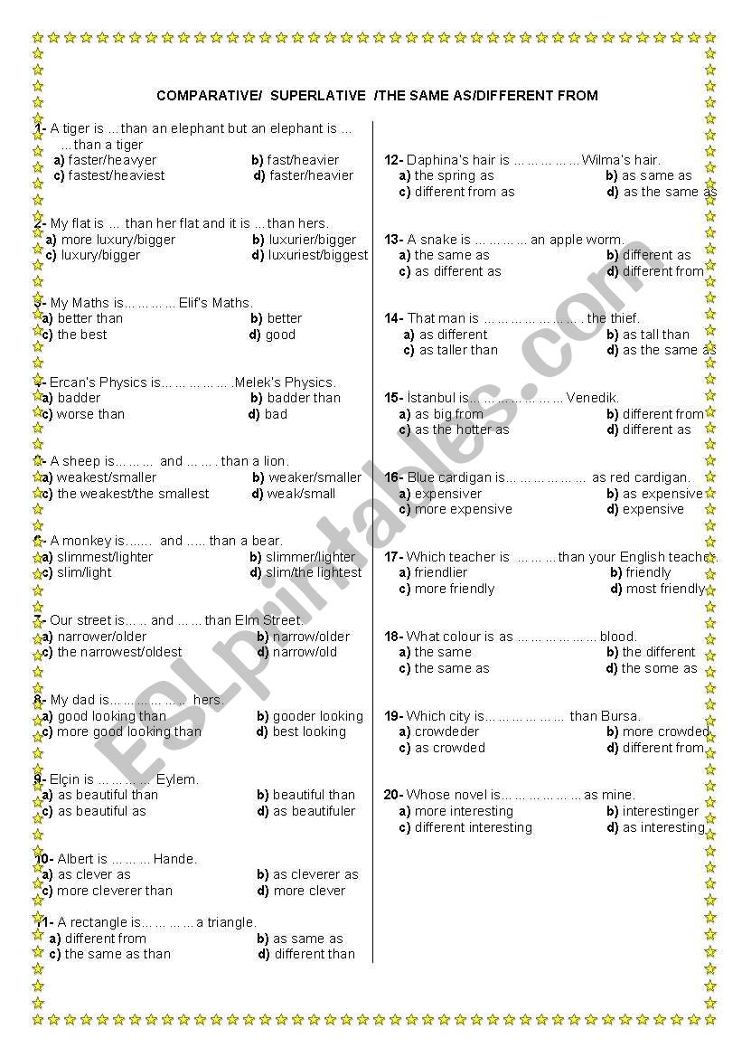 comparatives worksheet