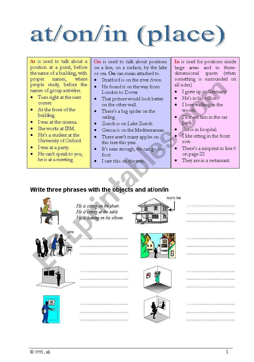 Prepositions at/on/in (places)