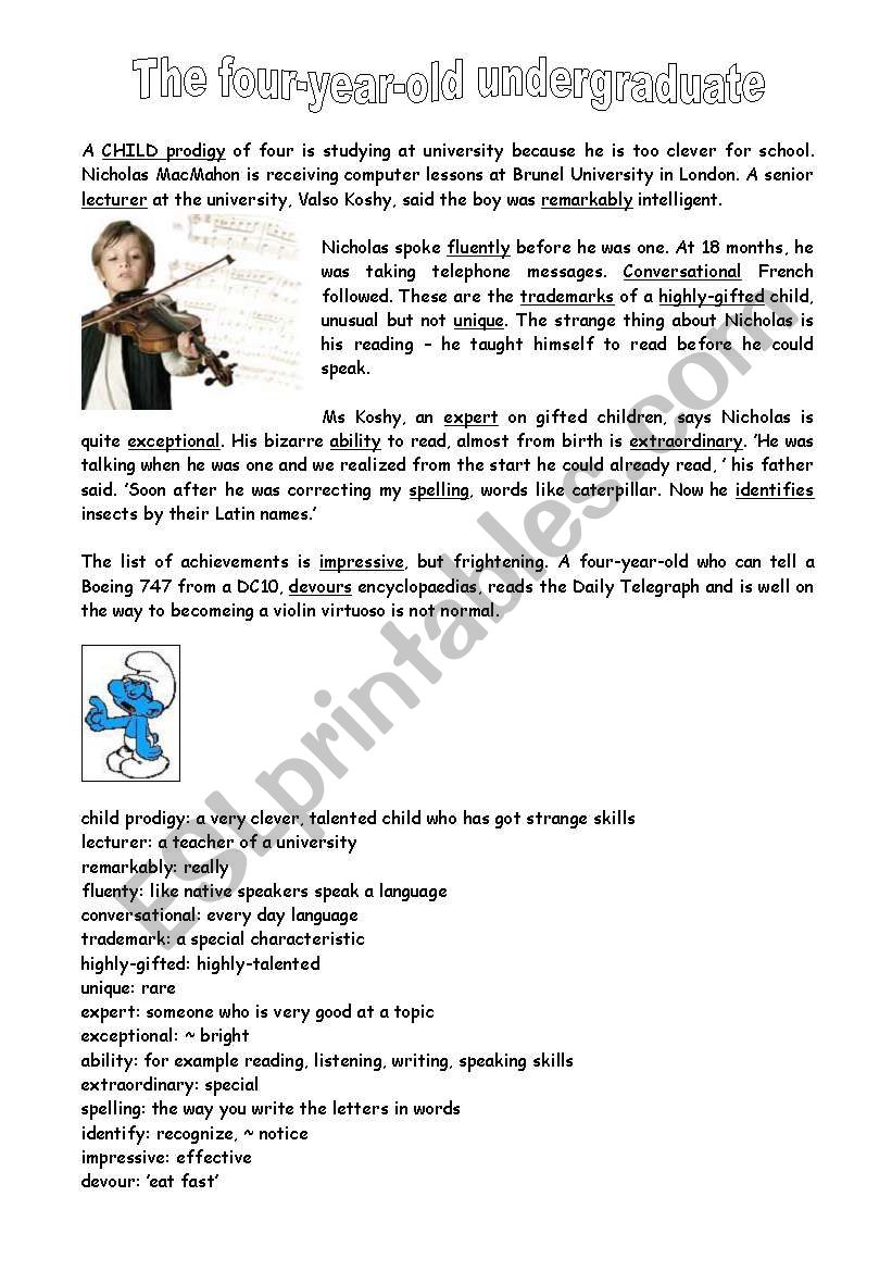 A child prodigy worksheet