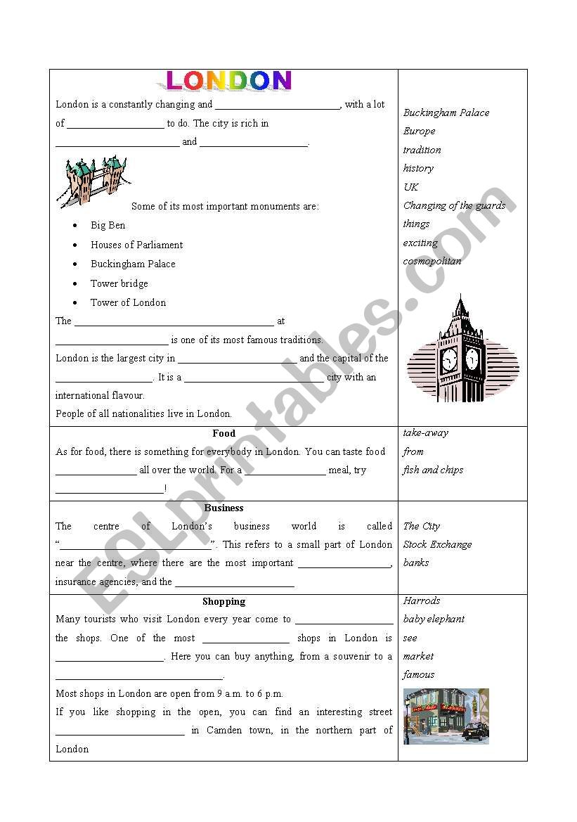 London - fill in the gaps worksheet