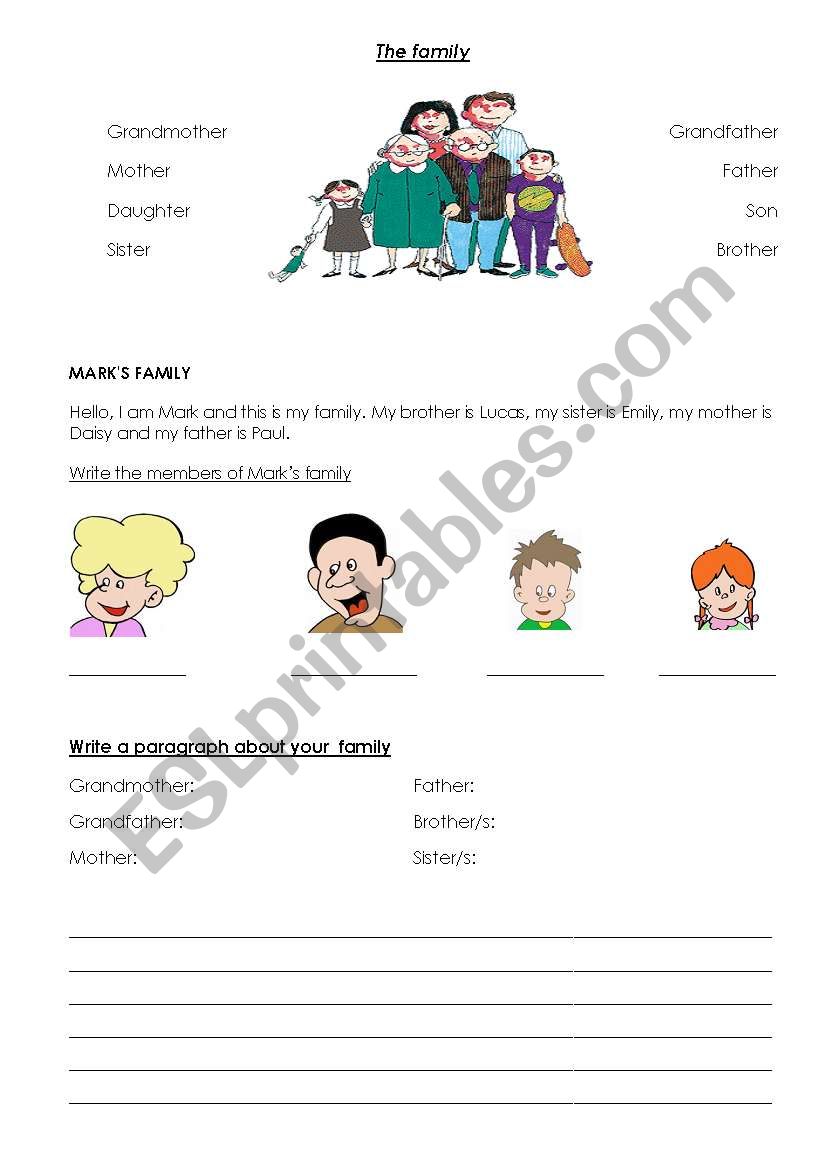 THE MEMBERS OF THE FAMILY worksheet