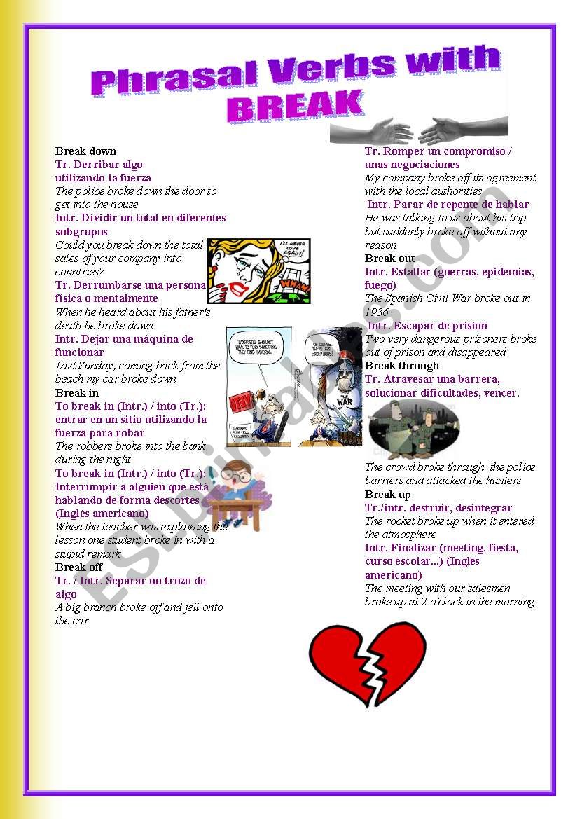 Phrasal verbs with break worksheet