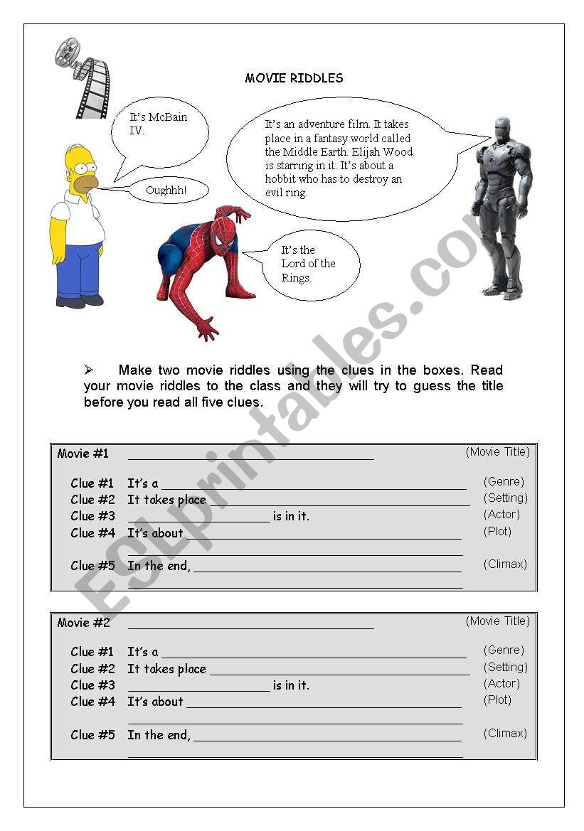 Film Riddle activity sheet worksheet