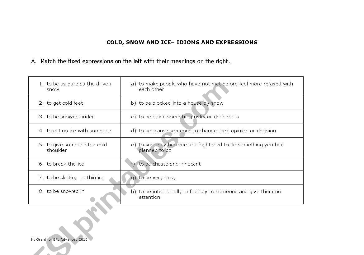 Cold Weather Idioms worksheet