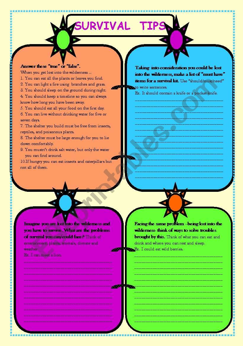 Survival tips worksheet