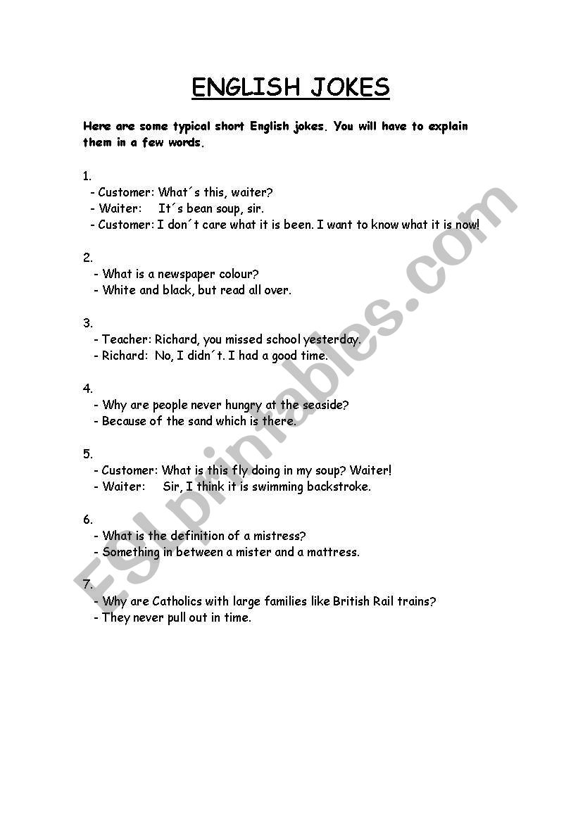 english jokes worksheet