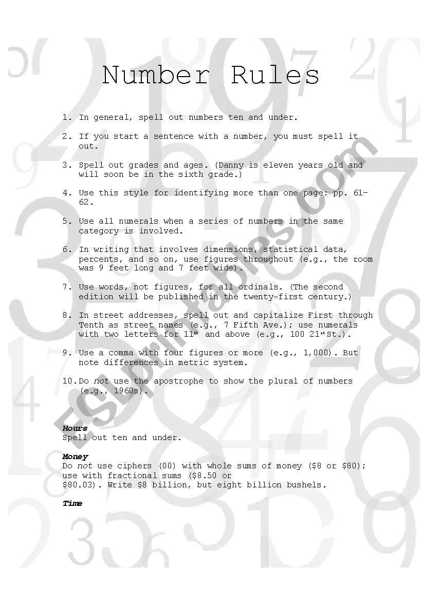 Number Rules worksheet
