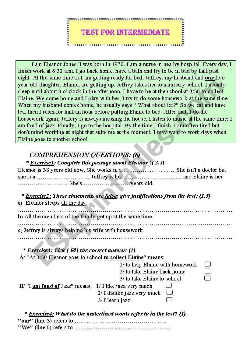 READING COMPREHENSION  worksheet