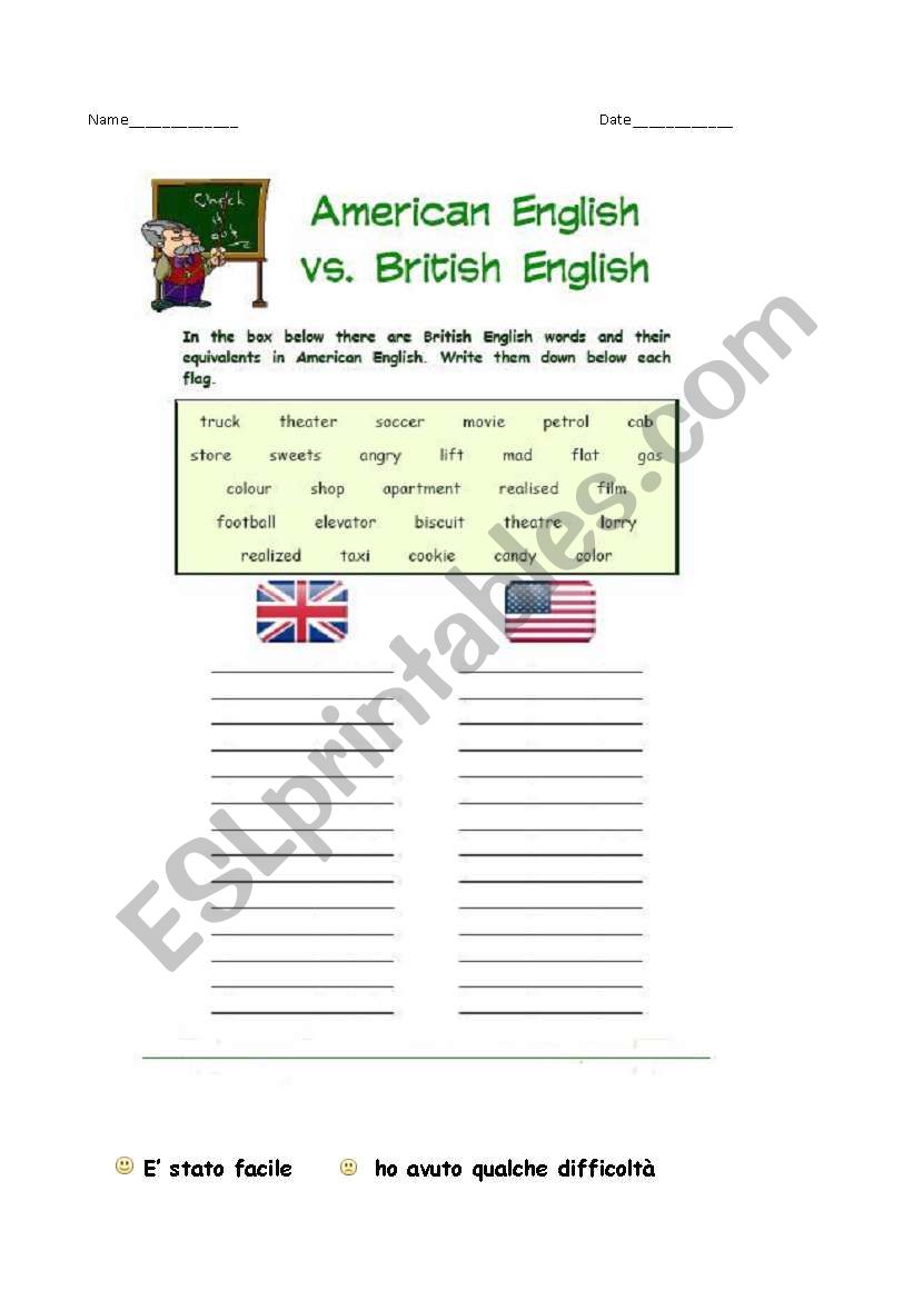 English and American Words worksheet