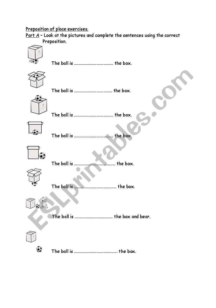 Preposition of place exercises.