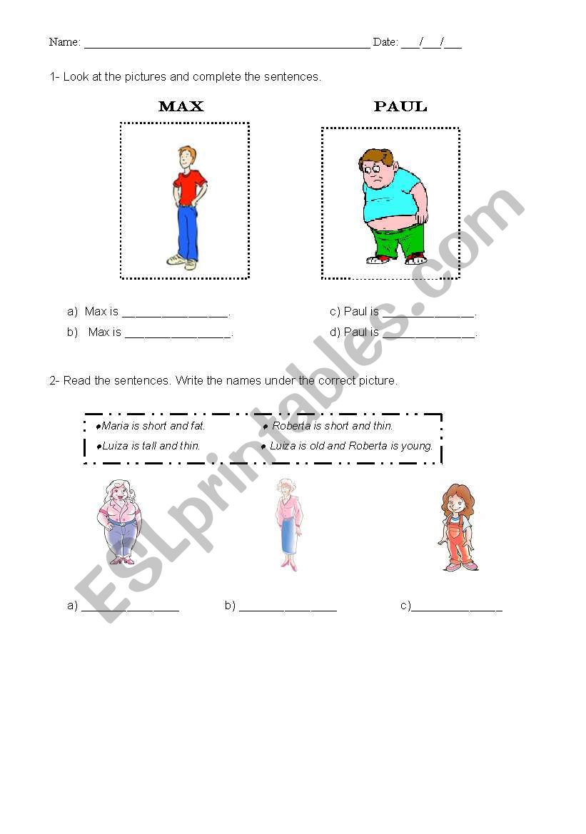 Adjectives worksheet