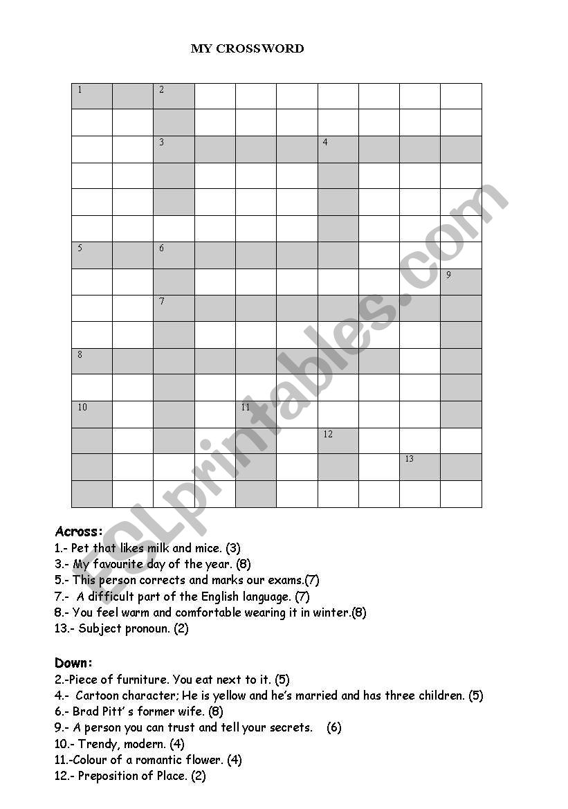 Crossword worksheet