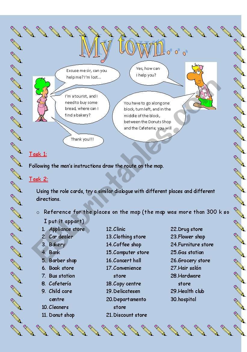 Giving directions- activities and role play (3 pages)