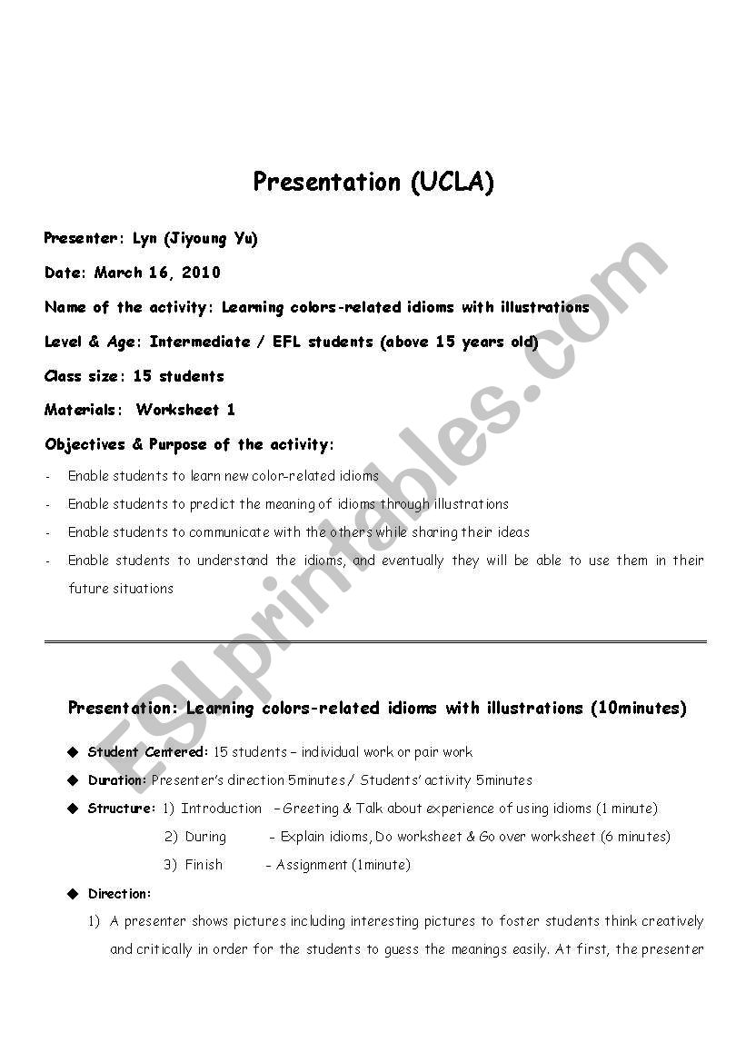 idioms  worksheet