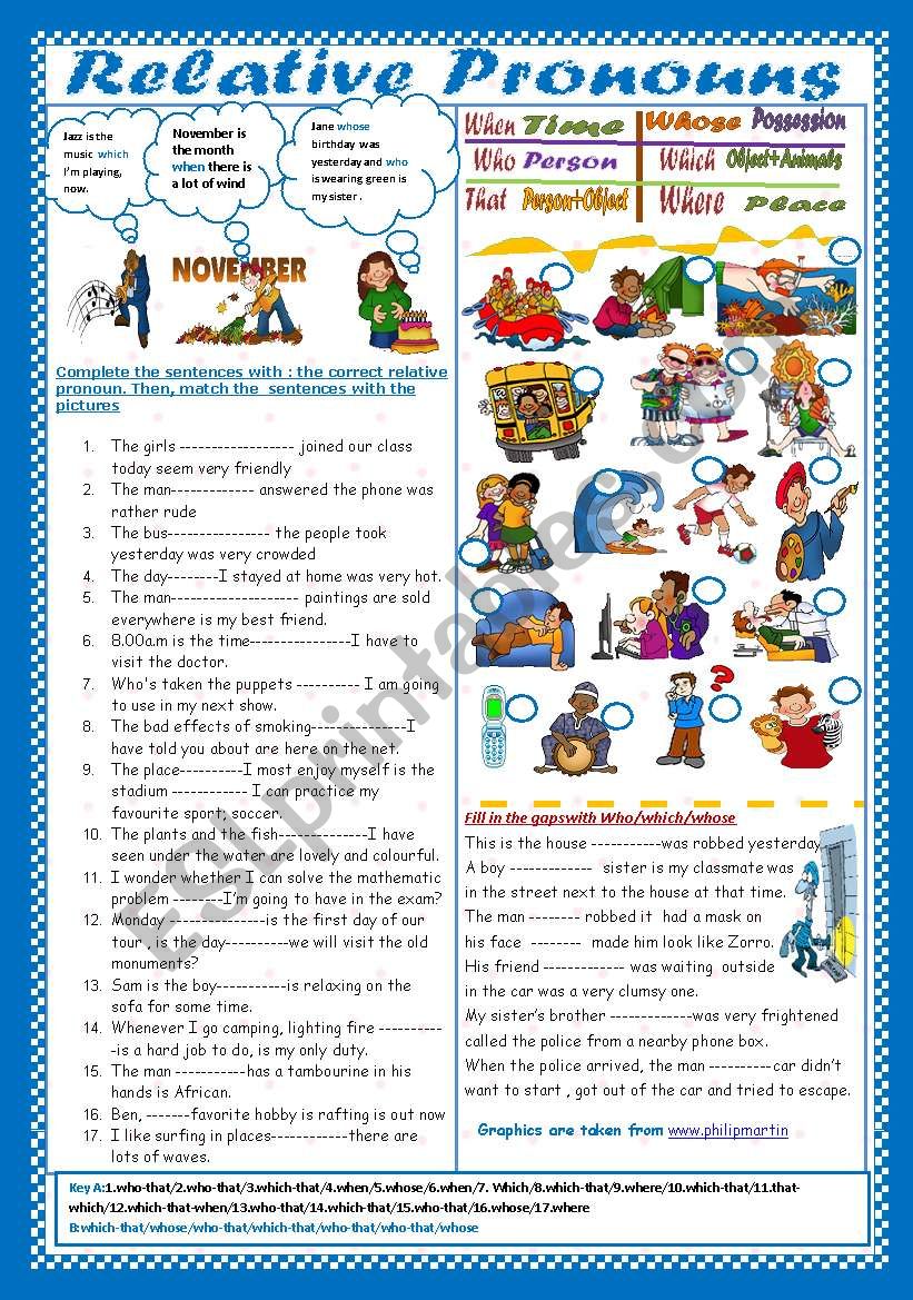 Relative Pronouns(+ Key) worksheet