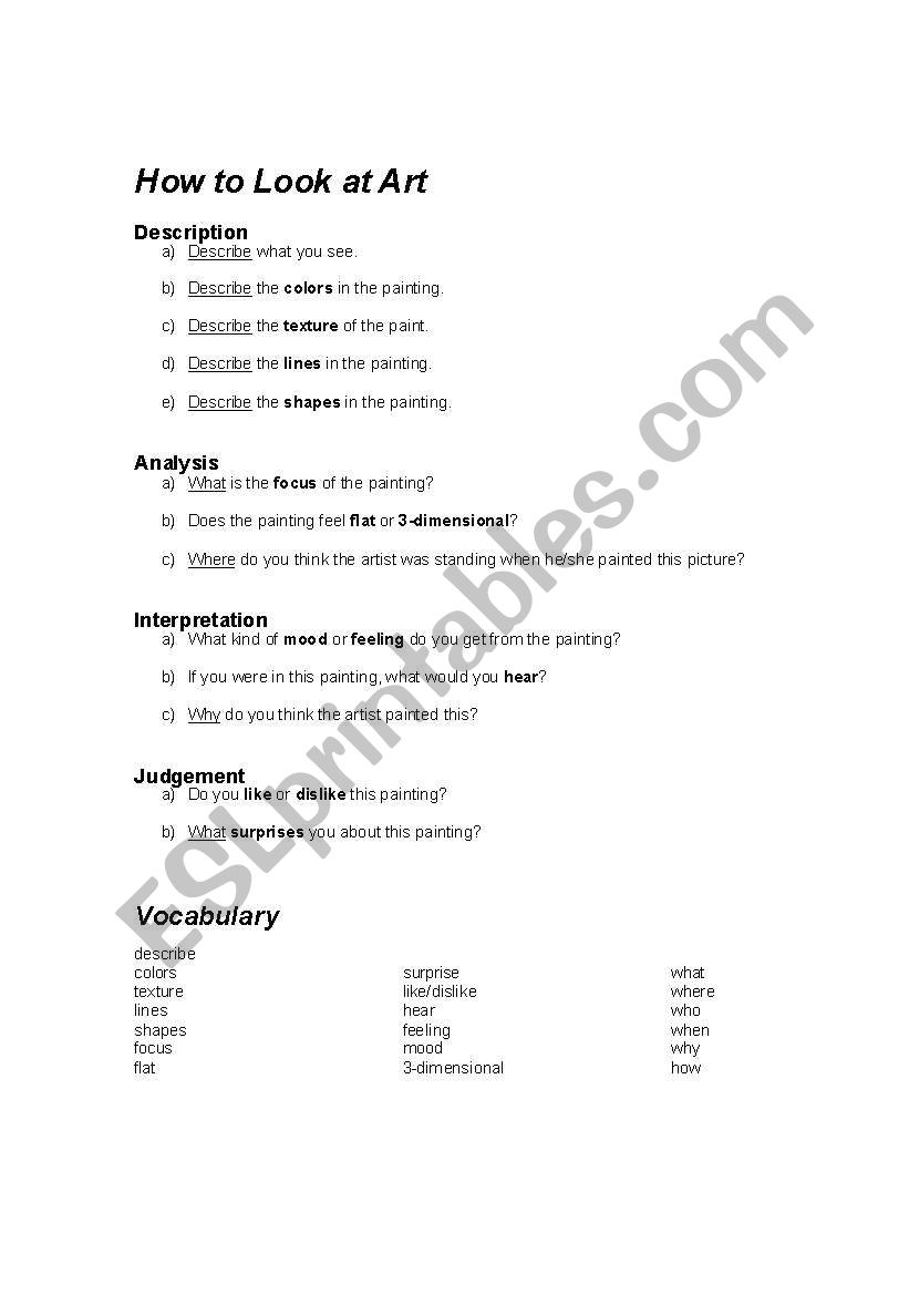 How To Look At Art worksheet