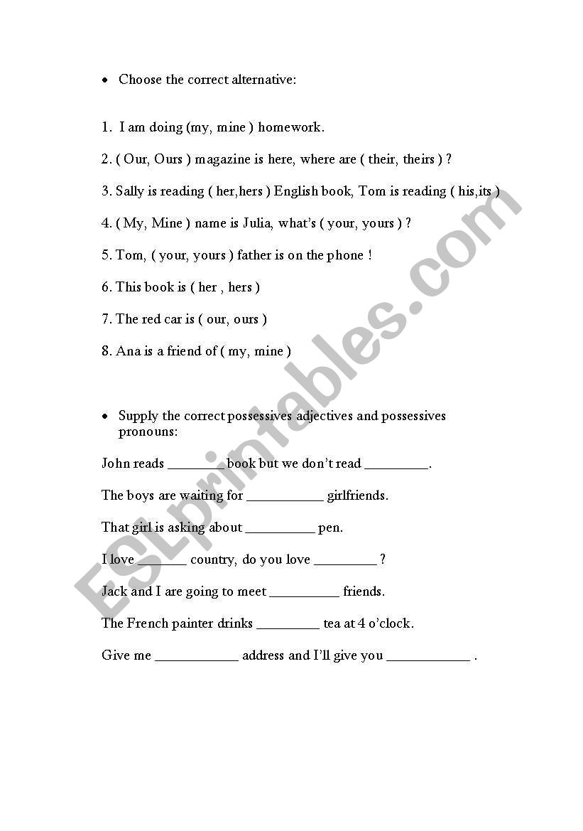 Pronouns worksheet