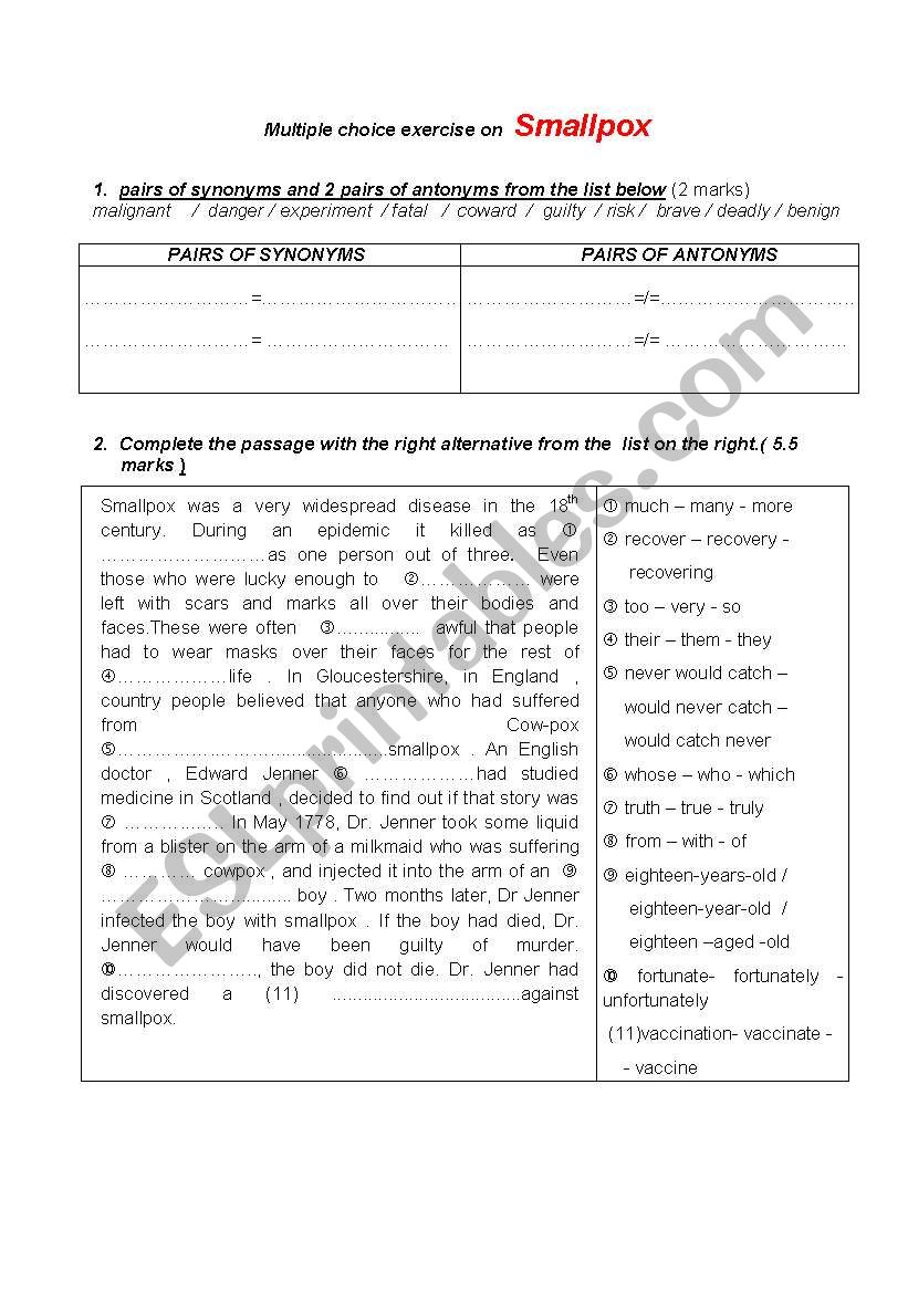 diseases worksheet