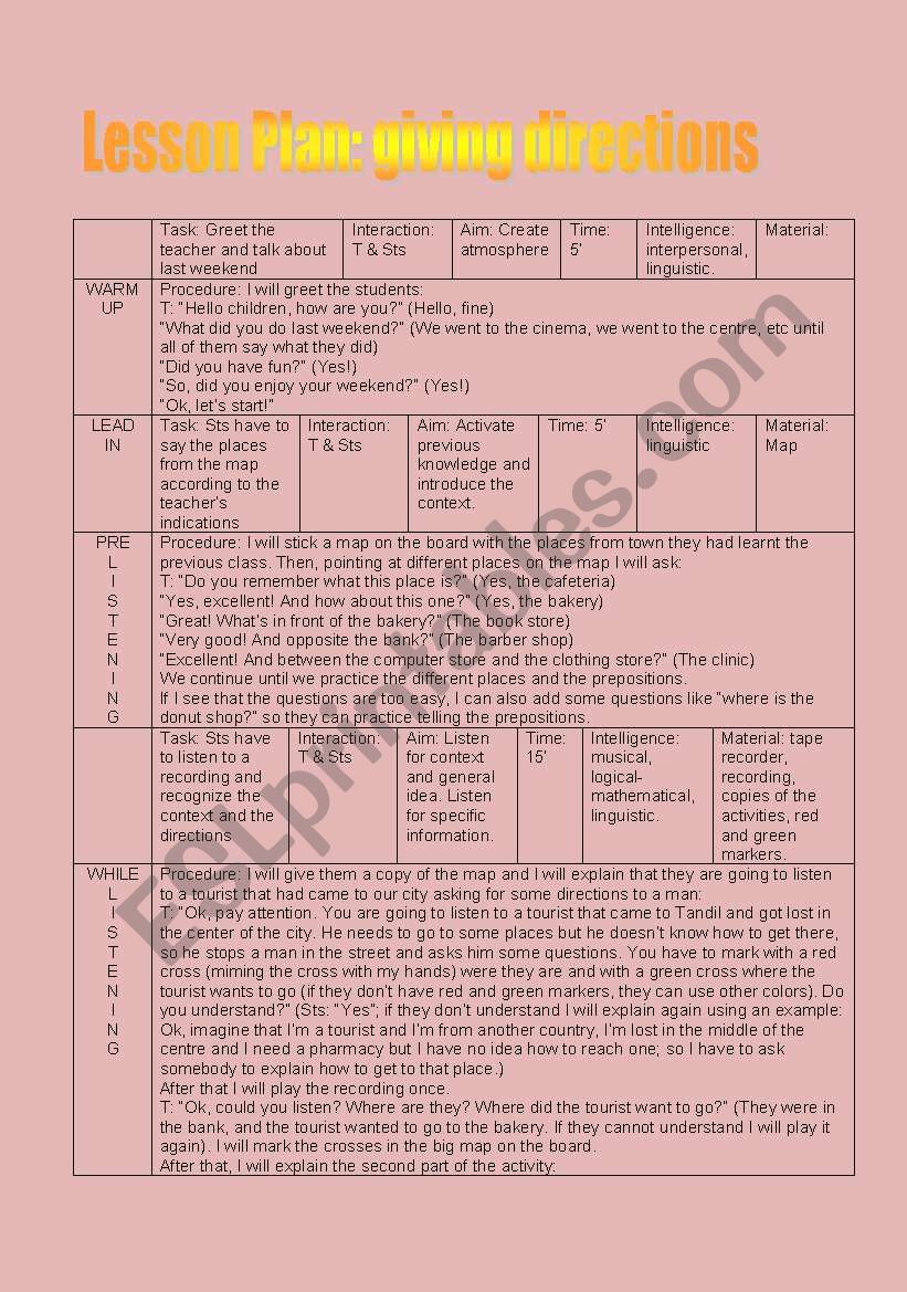 Giving directions- lesson plan (3 pages)