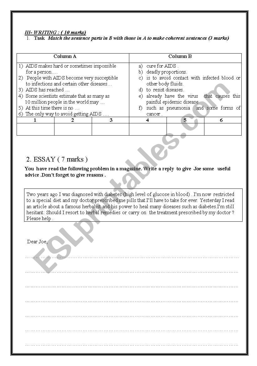 diseases worksheet