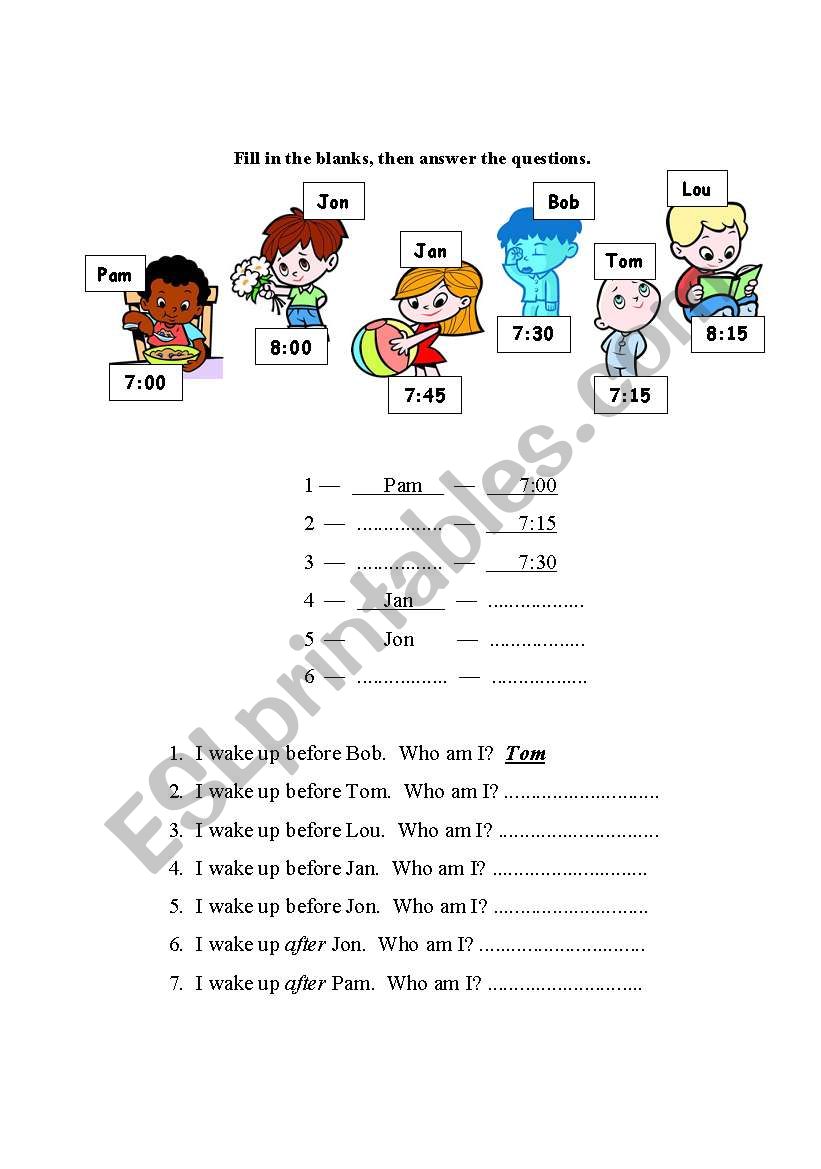 BEFORE AND AFTER worksheet