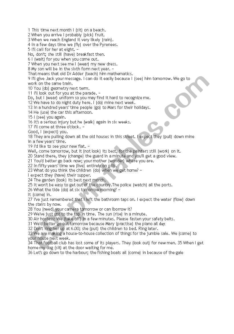 The Future Continuous Tense worksheet