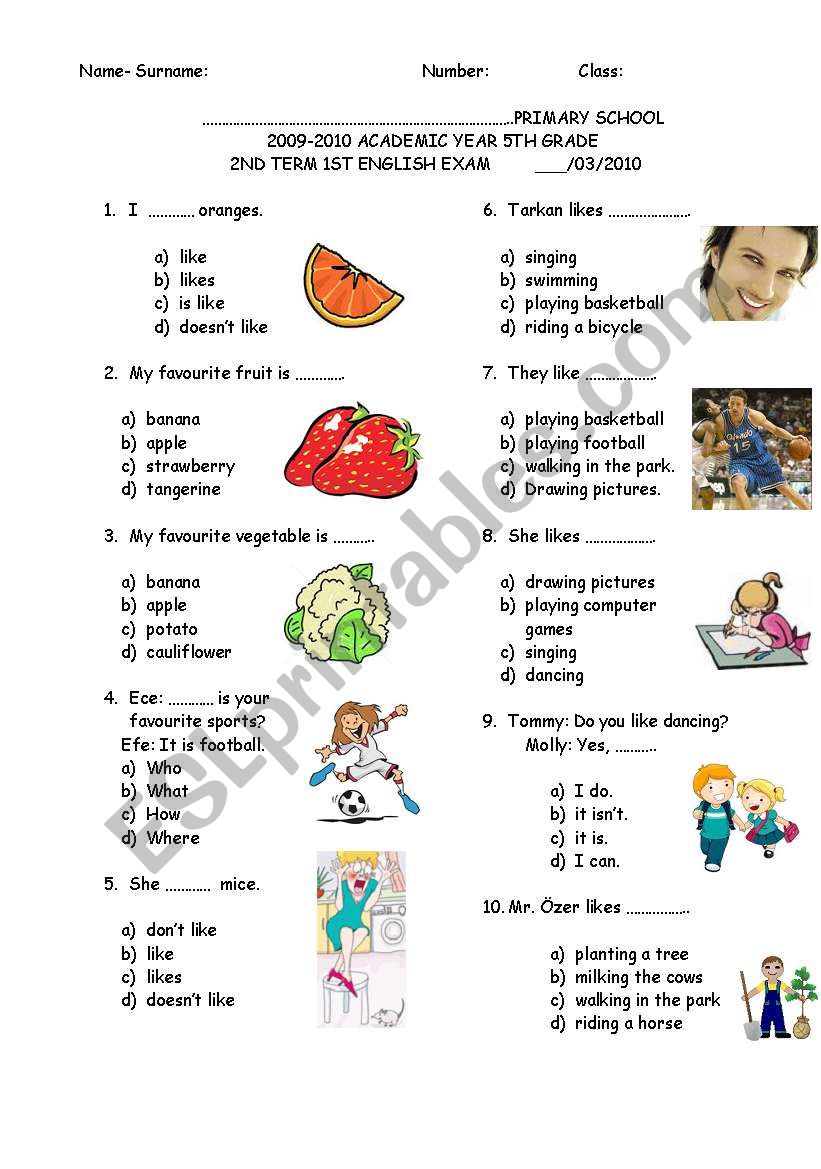 5TH GRADE SECOND TERM FIRST EXAM