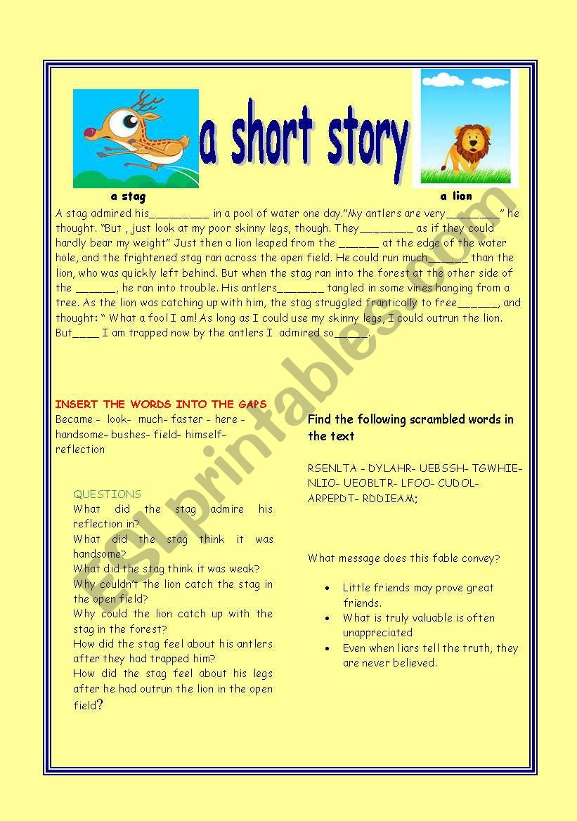 a short story worksheet