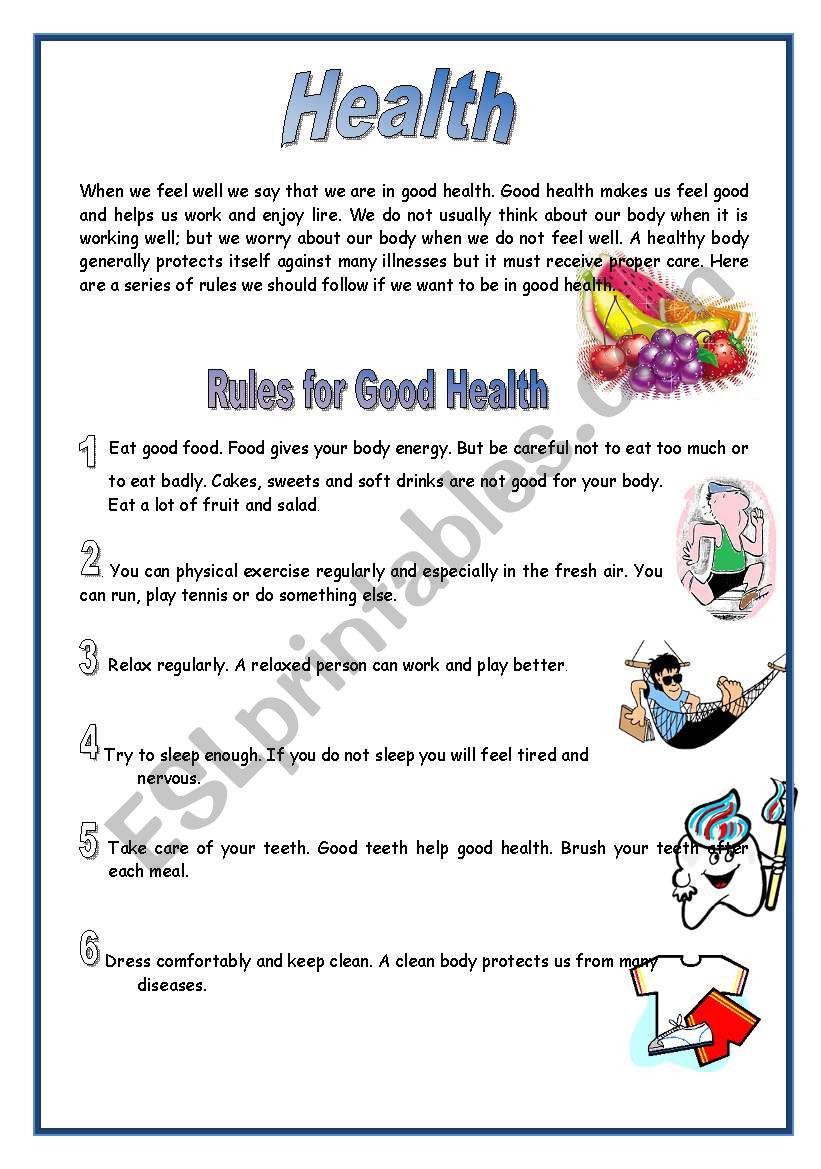 Rules for good health worksheet