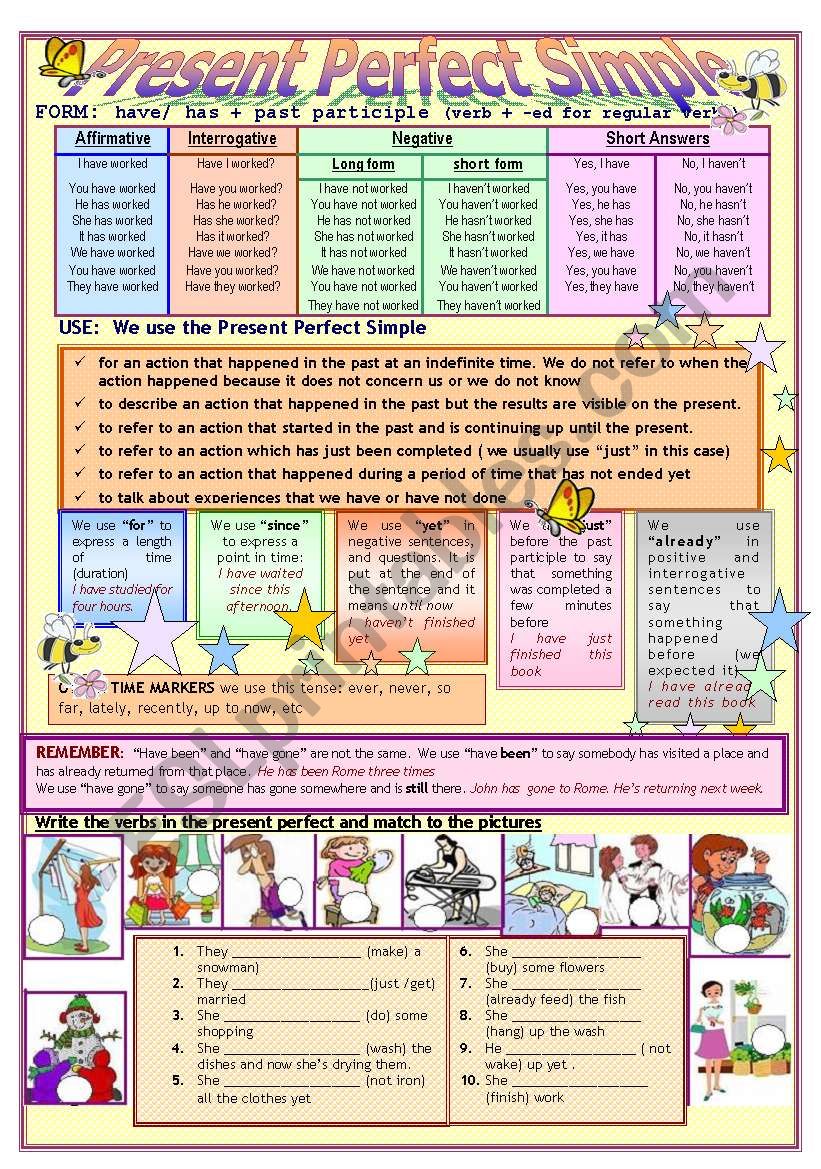 Present Perfect Simple  (key included) 