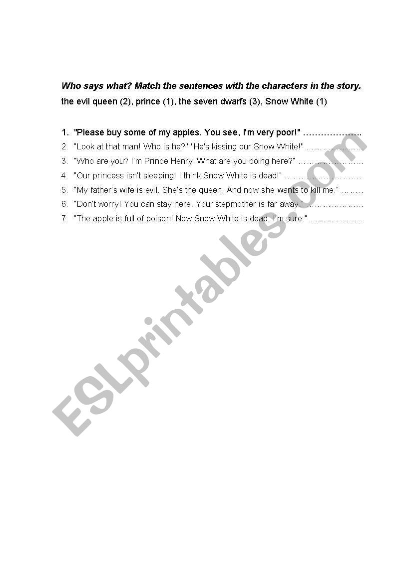 Snow White Worksheet worksheet