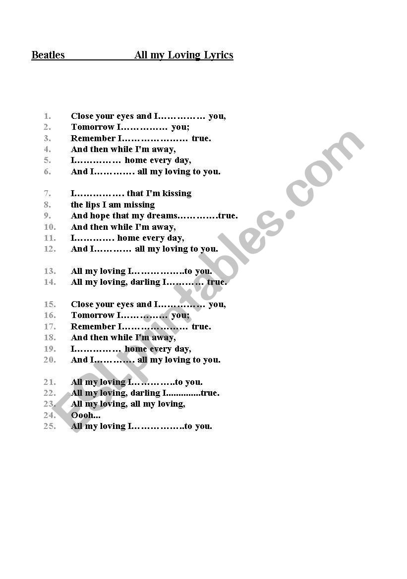 song will worksheet