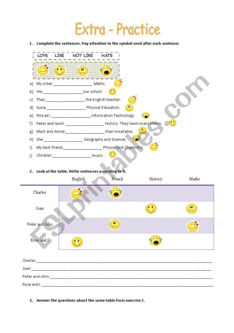 Preferences worksheet