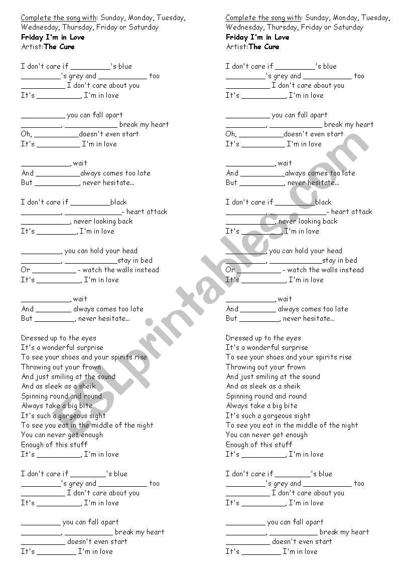 Days of the Week  worksheet