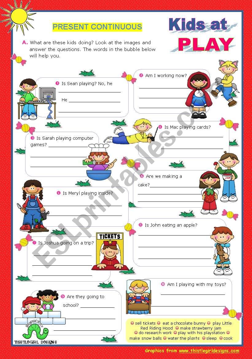 Kids at play  -  Present Continuous  (7)  - Yes/No Questions, every day actions