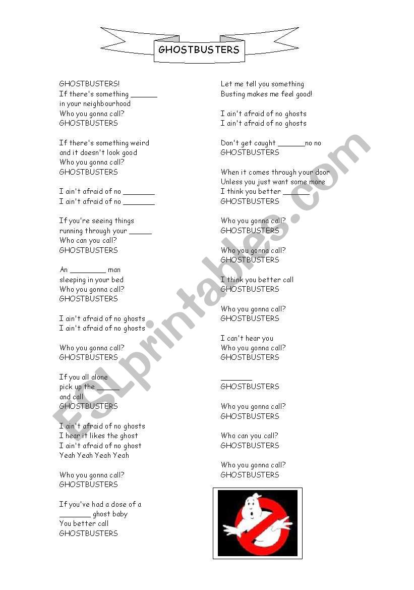 GHOSTBUSTERS song worksheet