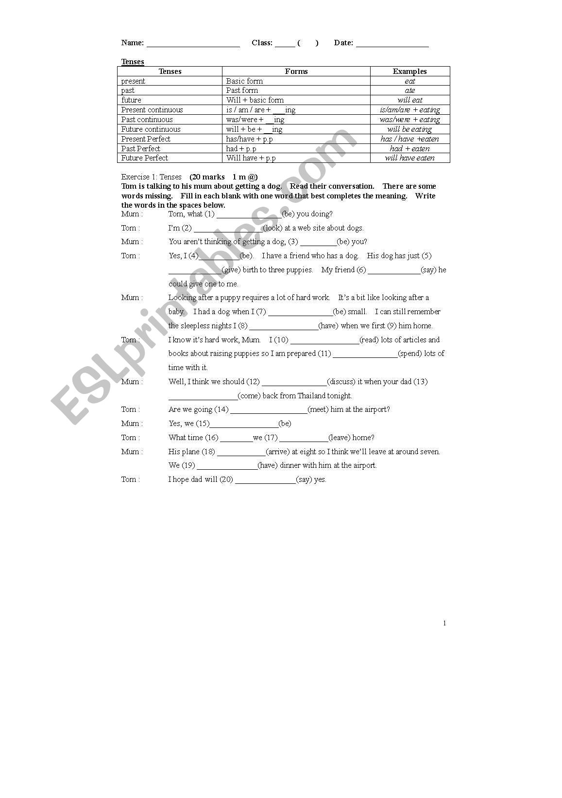 English worksheets: Tenses