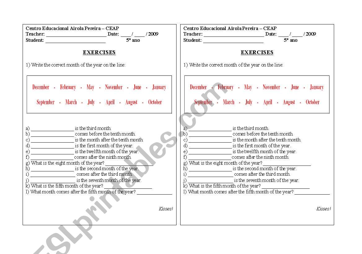 Months of the year worksheet