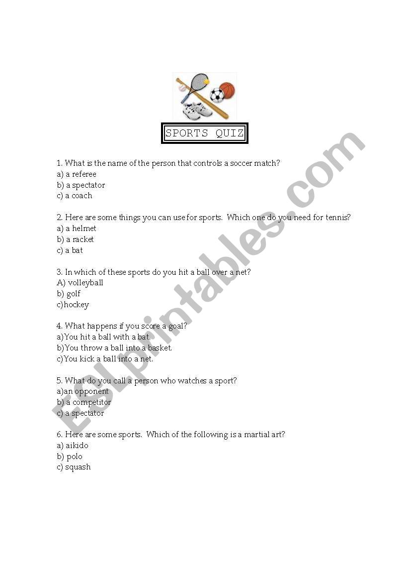 Sports Quiz worksheet