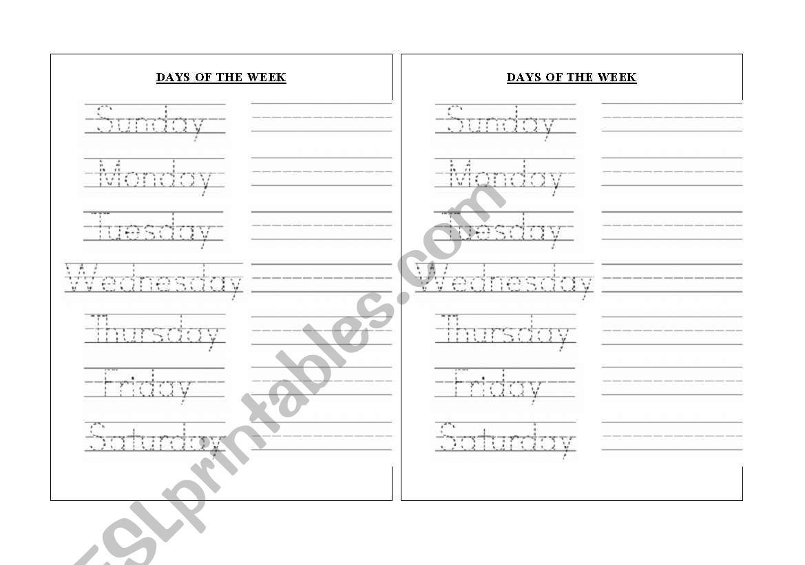 Days of the week worksheet