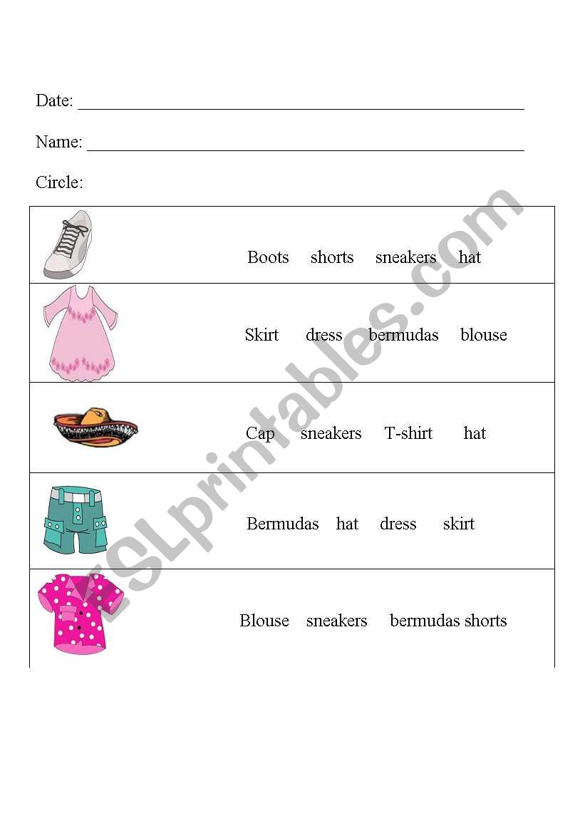 Clothes worksheet