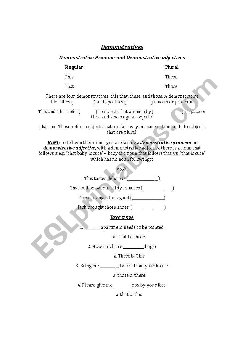 Overview of Demonstratives and Possessives